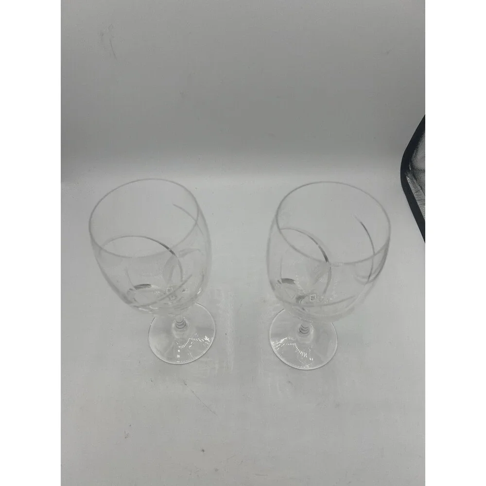 Villeroy & Boch Foglia Crystal Wine Goblets Set of 2 Frosted Leaf Cut Glass EUC